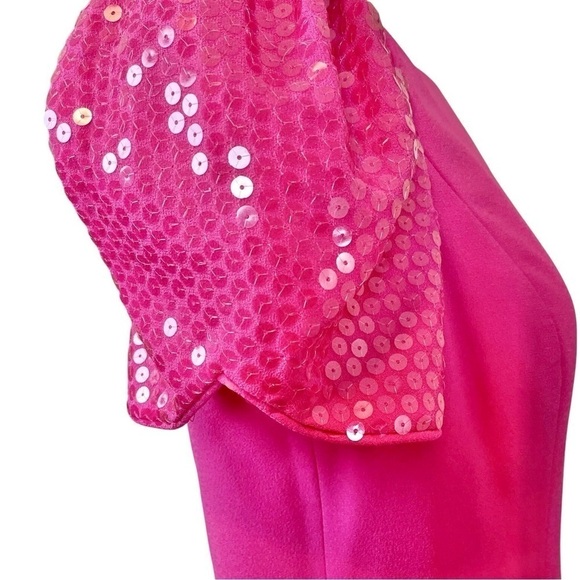 Vtg 80s Morton Myles Sequined Puff Sleeve Cocktail Dress Magenta Pink Size 12P - Picture 5 of 8